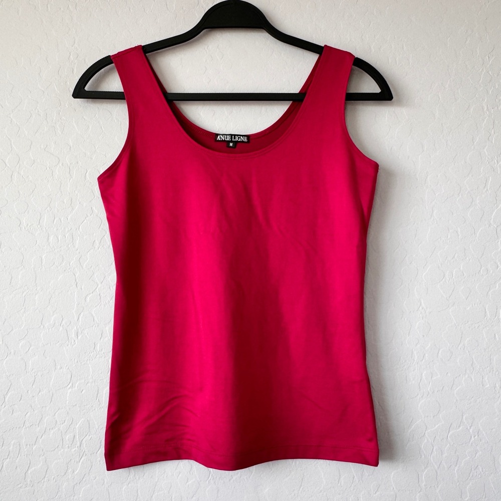 Anue Ligne‎ Tank Top Sleeveless Stretch Casual Layering Top Berry Red M